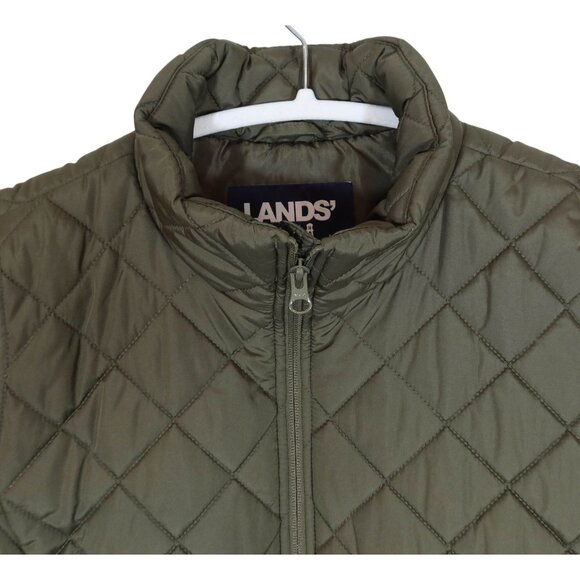 LANDS END Olive Green Quilted Mid Weight Vest Size L 14/16 Classic Preppy - Picture 4 of 7